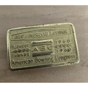Vtg 1968-69 ABC American Bowling Congress League Award Most Improved Belt Buckle